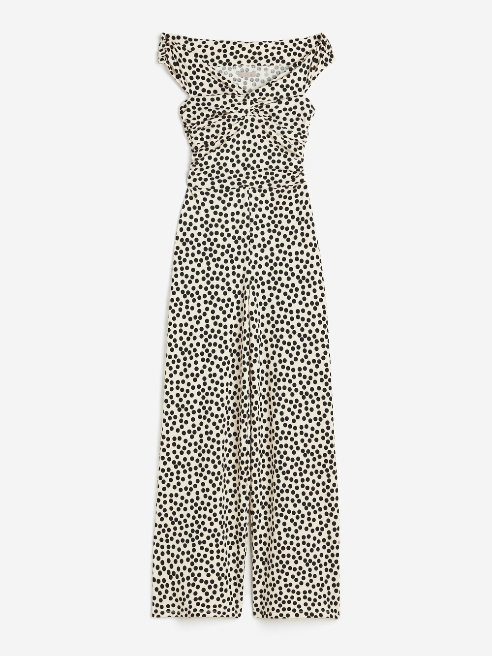 H&M Black Polka Dot Off-Shoulder Wide-Leg Jumpsuit - Cream
